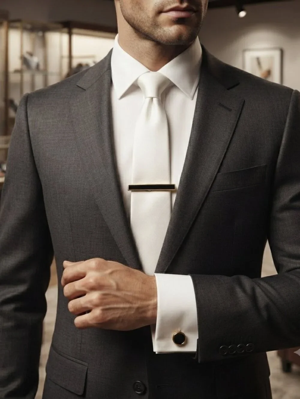 Vintage 14K Gold-Plated Brass Black Enamel Tie Clip & Cufflinks 3 Pc Set
